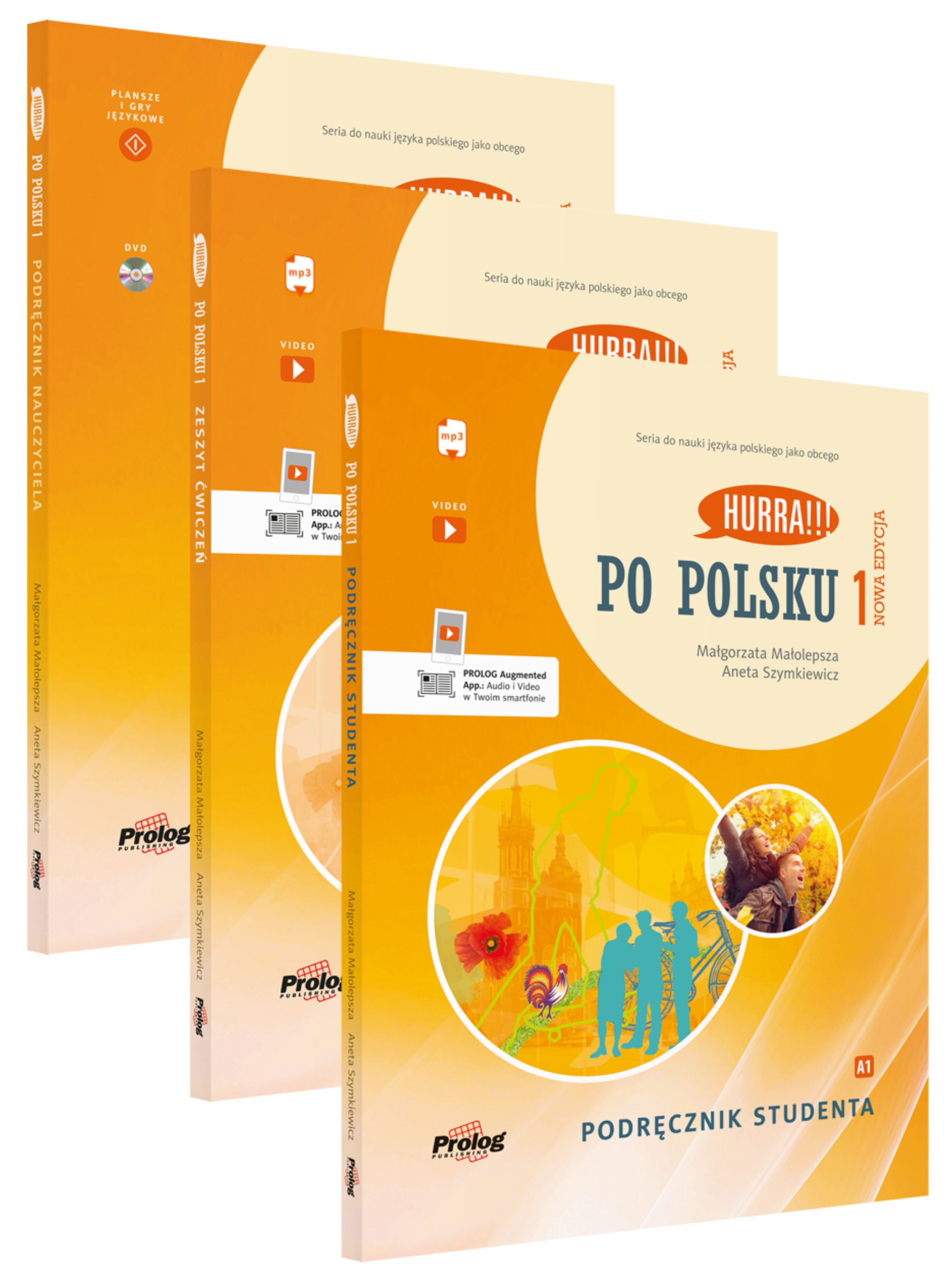 Okładki podręczników Hurra!!! Po polsku 1. Nowa Edycja - Podręcznik nauczyciela, Zeszyt ćwiczeń, Podręcznik studenta